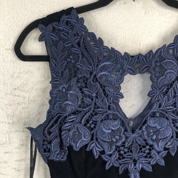 Vintage Scott McClintock Velvet Maxi Dress Womens 8 Navy Blue Velour Y2K Formal - Picture 15 of 16